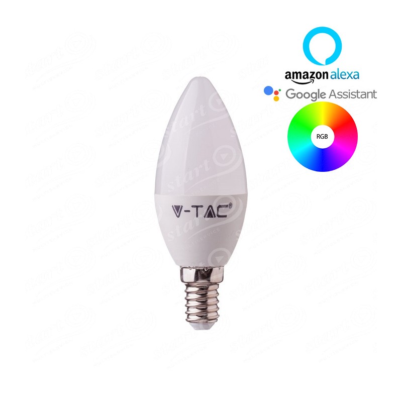 V-TAC SMART VT-5114 LAMPADINA LED WI-FI E14 4,5W CANDELA RGB+W 4IN1  DIMMERABILE - SKU 2754