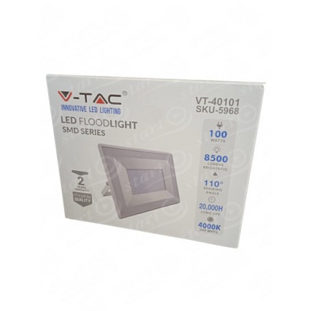 V-TAC VT-40101 E-SERIES FARO LED SMD 100W ULTRA SOTTILE DA ESTERNO COLORE BIANCO - SKU 5967 / 5968 / 5969