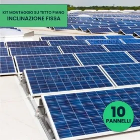 Kit Struttura in Alluminio per montaggio 10 Pannelli Fotovoltaici 35mm per installazione su Tetto Piano con Inclinazione Fissa