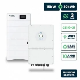 Kit Fotovoltaico Alta Tensione con Inverter Ibrido Trifase Deye 15kW e Accumulo LiFePO4 30.72kWh, Garanzia 10 Anni IP65